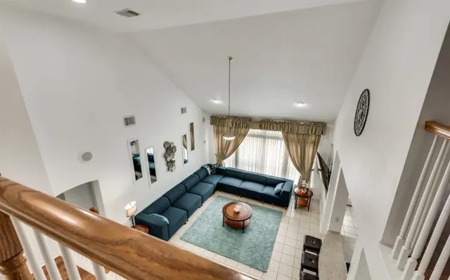 a view of a living room and furniture