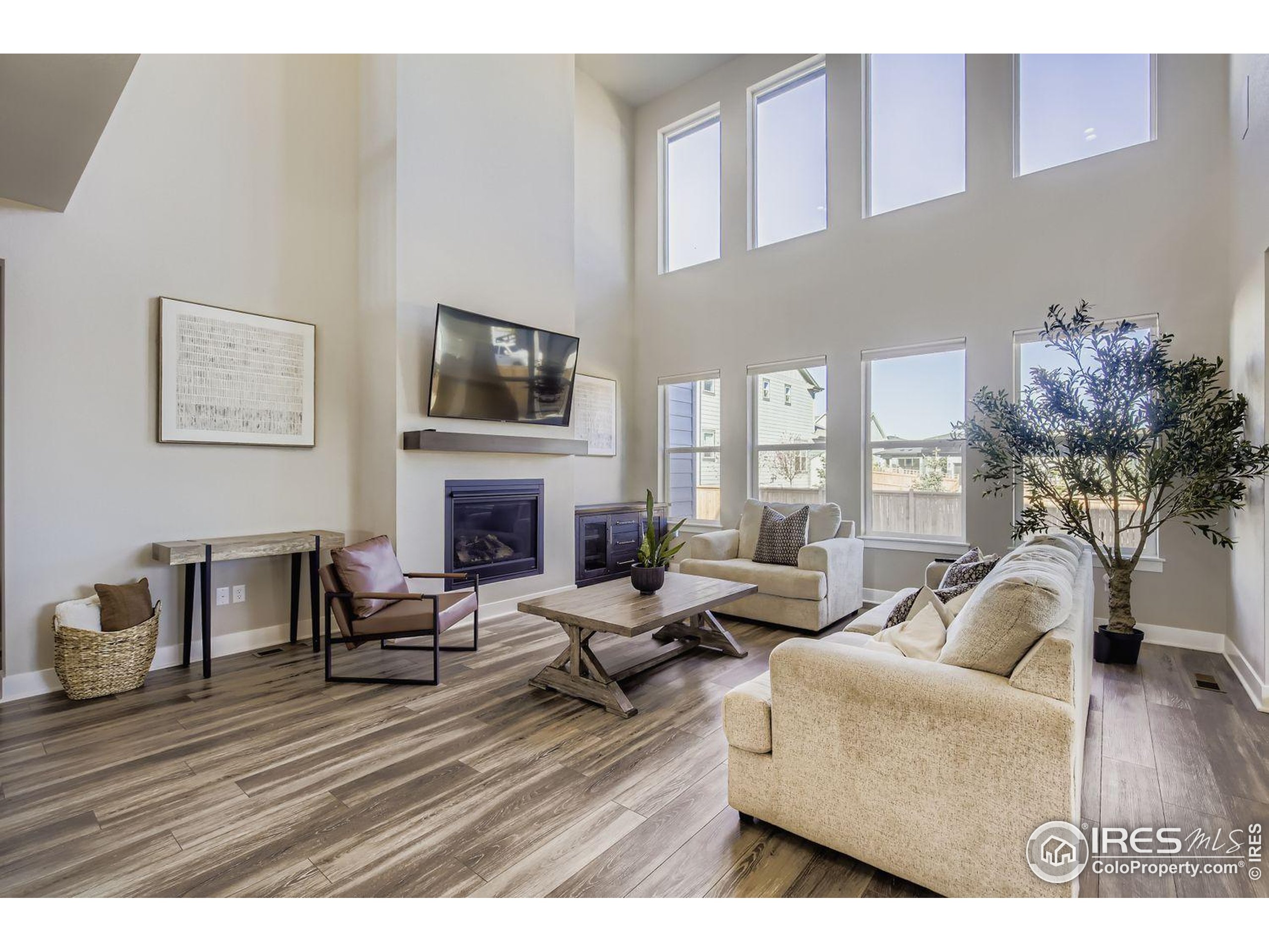 4359 Shivaree Street Timnath, CO 80547 - Photo 5 of 29 a living room with furniture a fireplace and a flat screen tv
