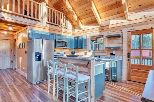 a view of wooden balcony