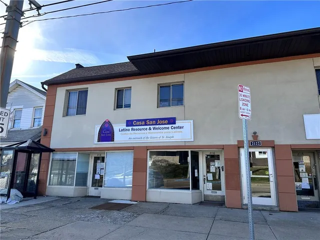 a front view of a multi story building