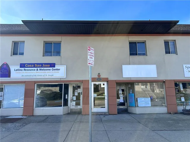 a view of an entrance of the building