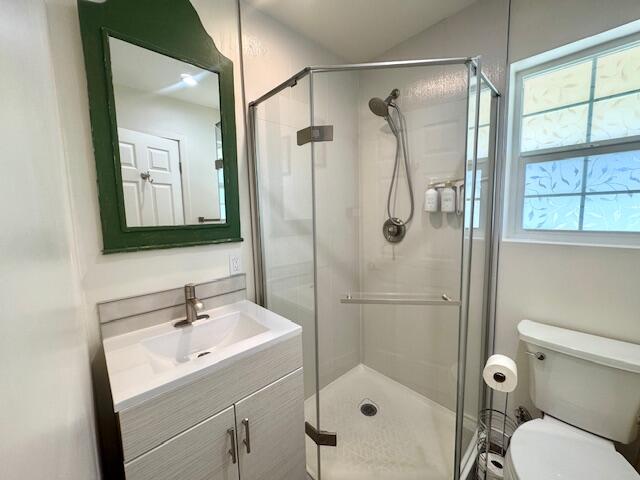 4884 Avenida Del Sol Joshua Tree, CA 92252 - Photo 47 of 66 a bathroom with a shower sink vanity mirror and shower