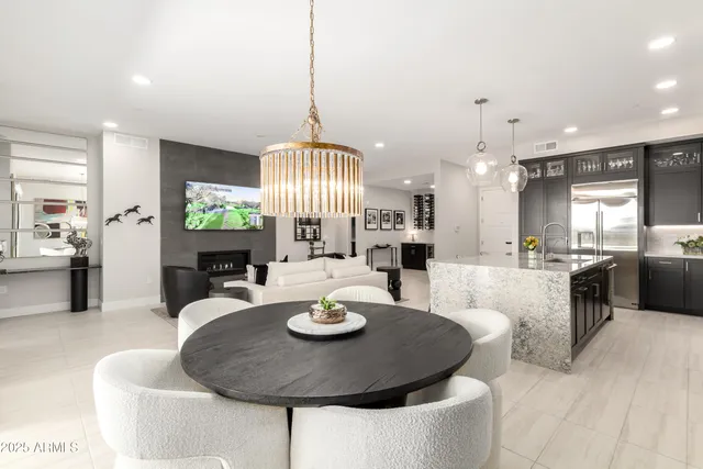 a view of a dining room and livingroom view