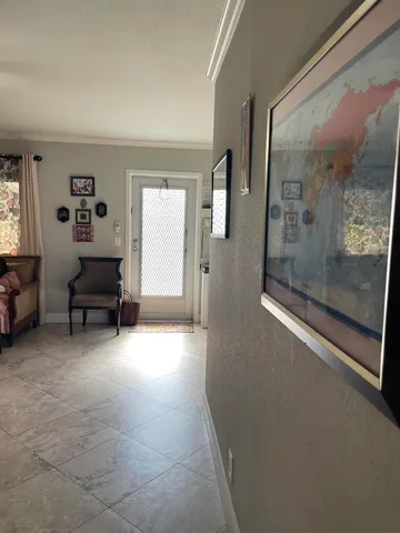 an empty room with a bathroom