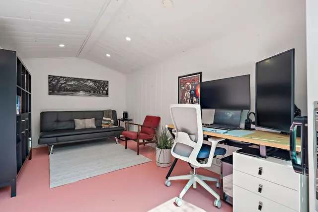 a workspace with furniture