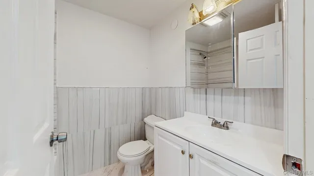 a bathroom with a sink a toilet and vanity
