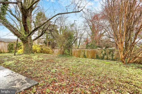 a view of a yard with a house and large trees