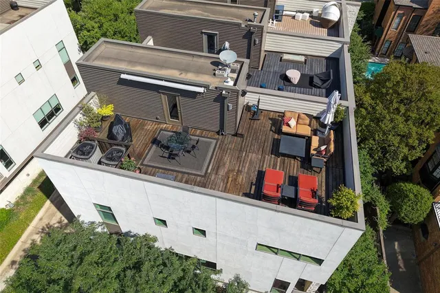 aerial view of a house with large windows