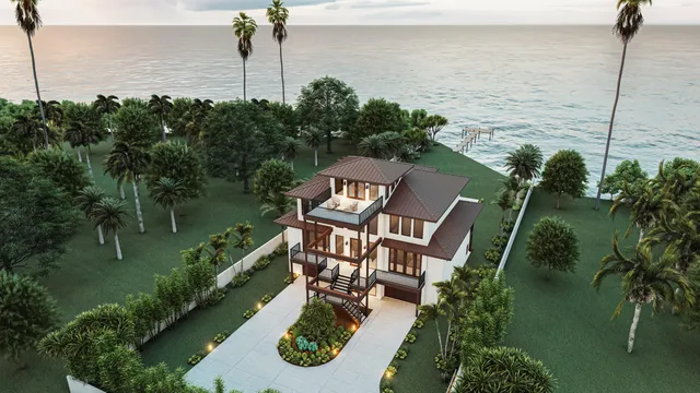 a view of a lake with a house in background