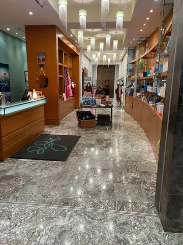 a view of living room filled with furniture and a chandelier