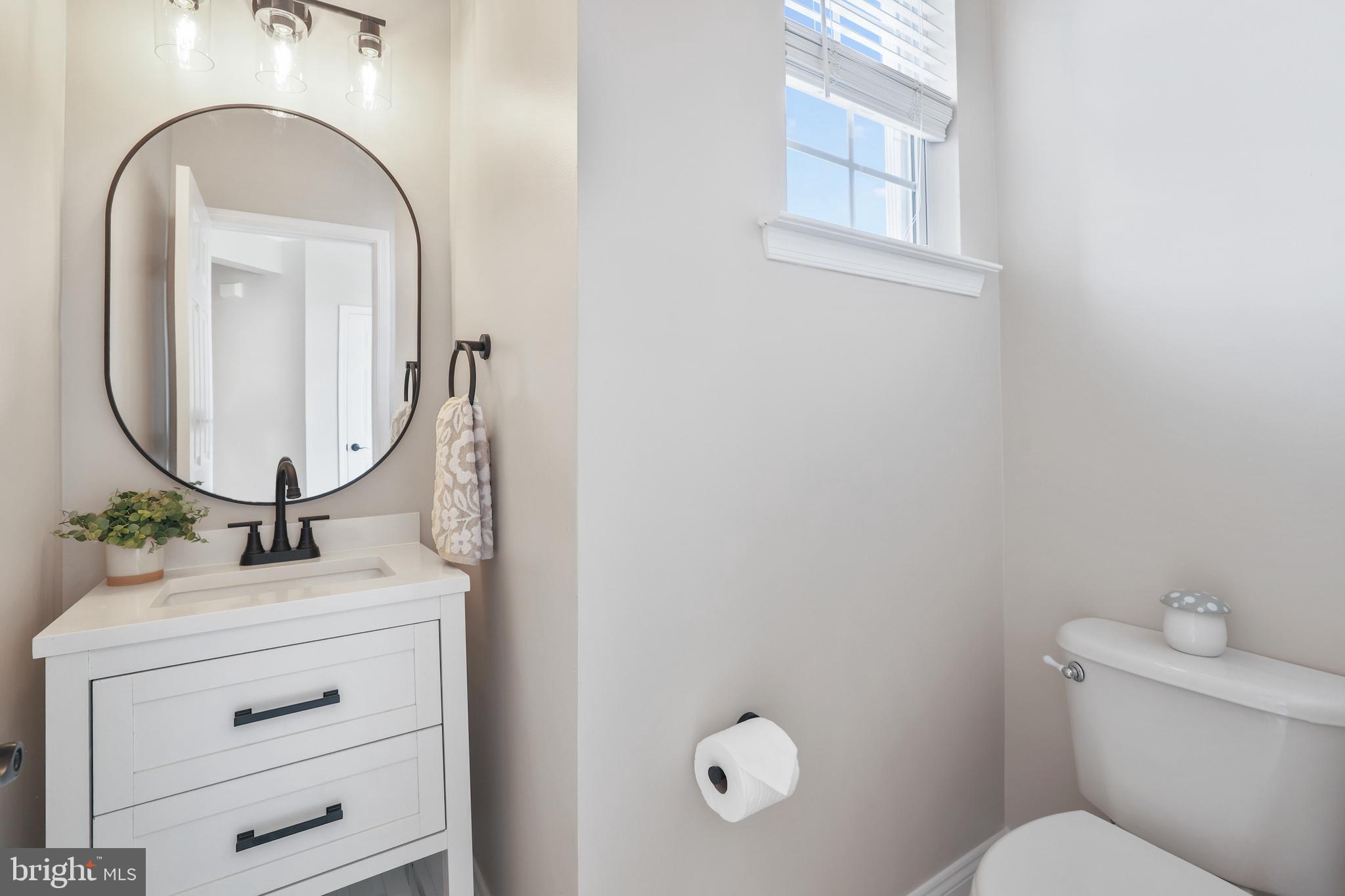 401 Yorkshire Ridge Court Purcellville, VA 20132 - Photo 12 of 64 a bathroom with a toilet a sink a mirror and vanity