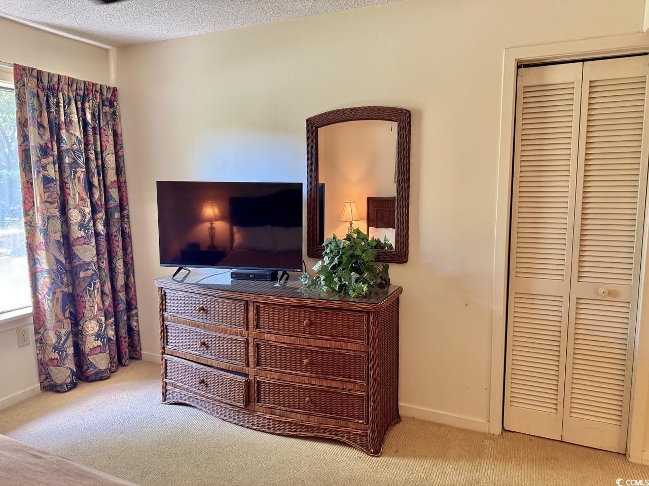 404 Melrose Place, Unit 21A Myrtle Beach, SC 29572 - Photo 20 of 30 Bedroom with carpet flooring, a textured ceiling, and a closet