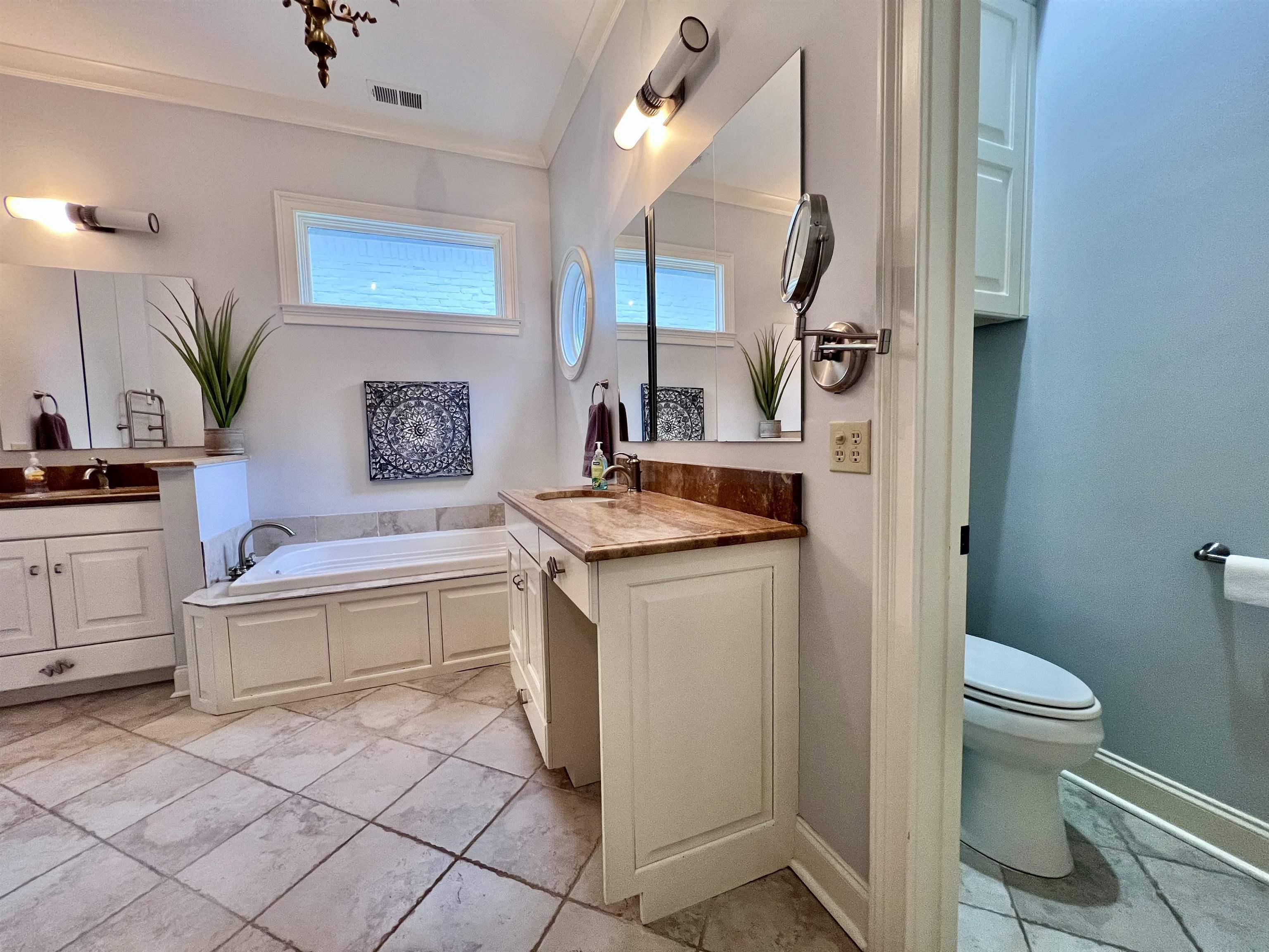 481 Tennessee Street Memphis, TN 38103 - Photo 11 of 40 a spacious bathroom with a granite countertop sink a toilet a mirror and vanity
