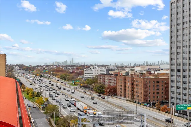 a view of a city with tall buildings