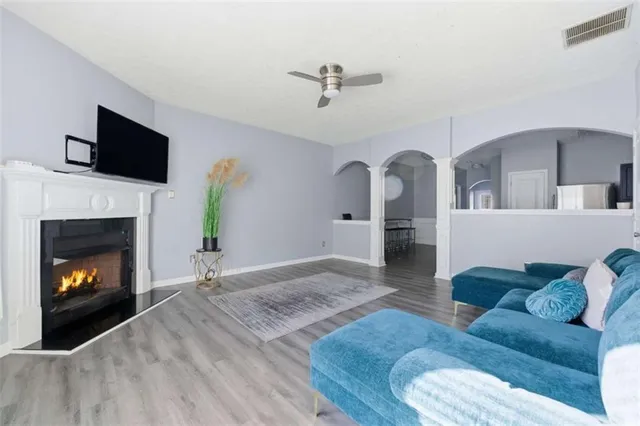 an empty room with windows