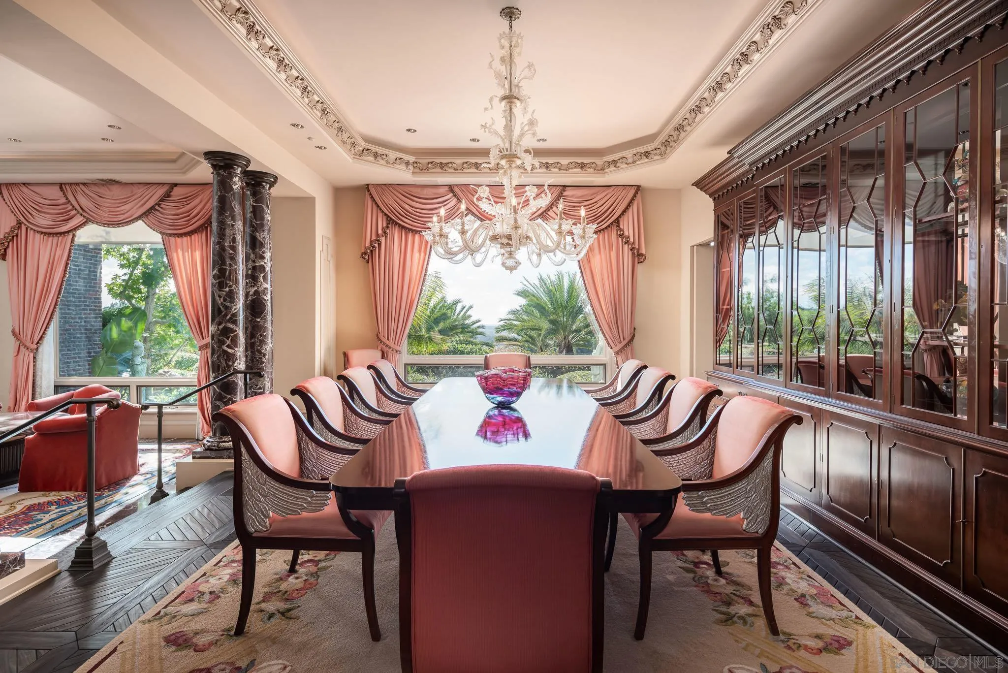 5893 Winland Hills Drive Rancho Santa Fe, CA 92067 - Photo 9 of 41 a outdoor dining room with furniture a chandelier and wooden floor