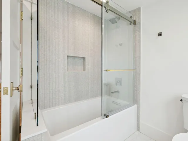 a bathroom with a bathtub
