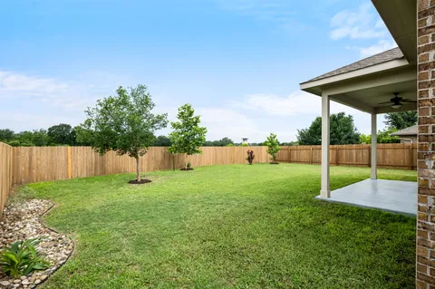 a view of a backyard with a slide