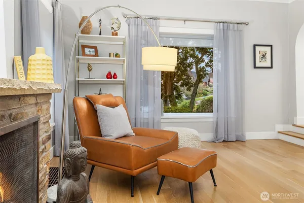 a living room with furniture and a window