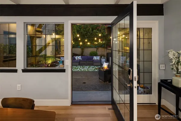 a outdoor living space with furniture and a potted plant