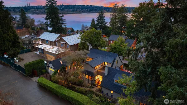 a view of a lake with houses