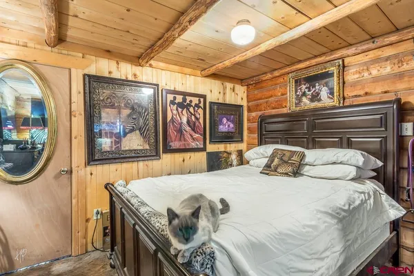 a bedroom with a bed and a dresser