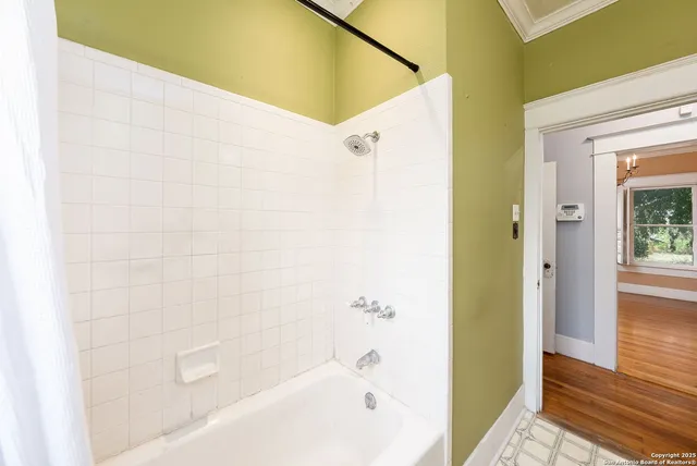 a bathroom with a bathtub