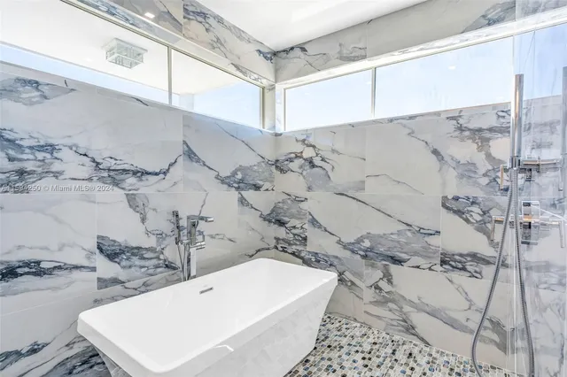 a bathroom with a bathtub