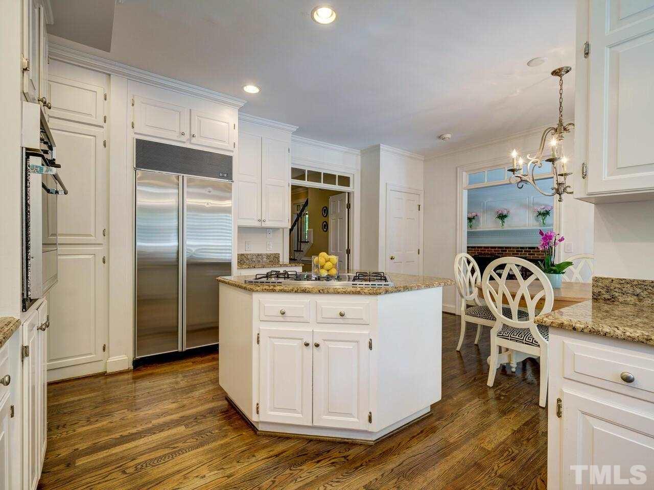 Kitchen island with gas cooktop.