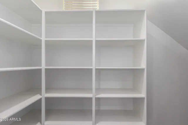 a view of walk in closet with empty racks