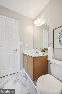 a bathroom with a sink a toilet and mirror