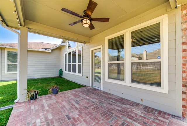 a view of a porch with a backyard