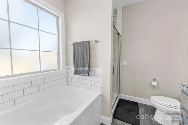 a bath room with a toilet and a bath tub