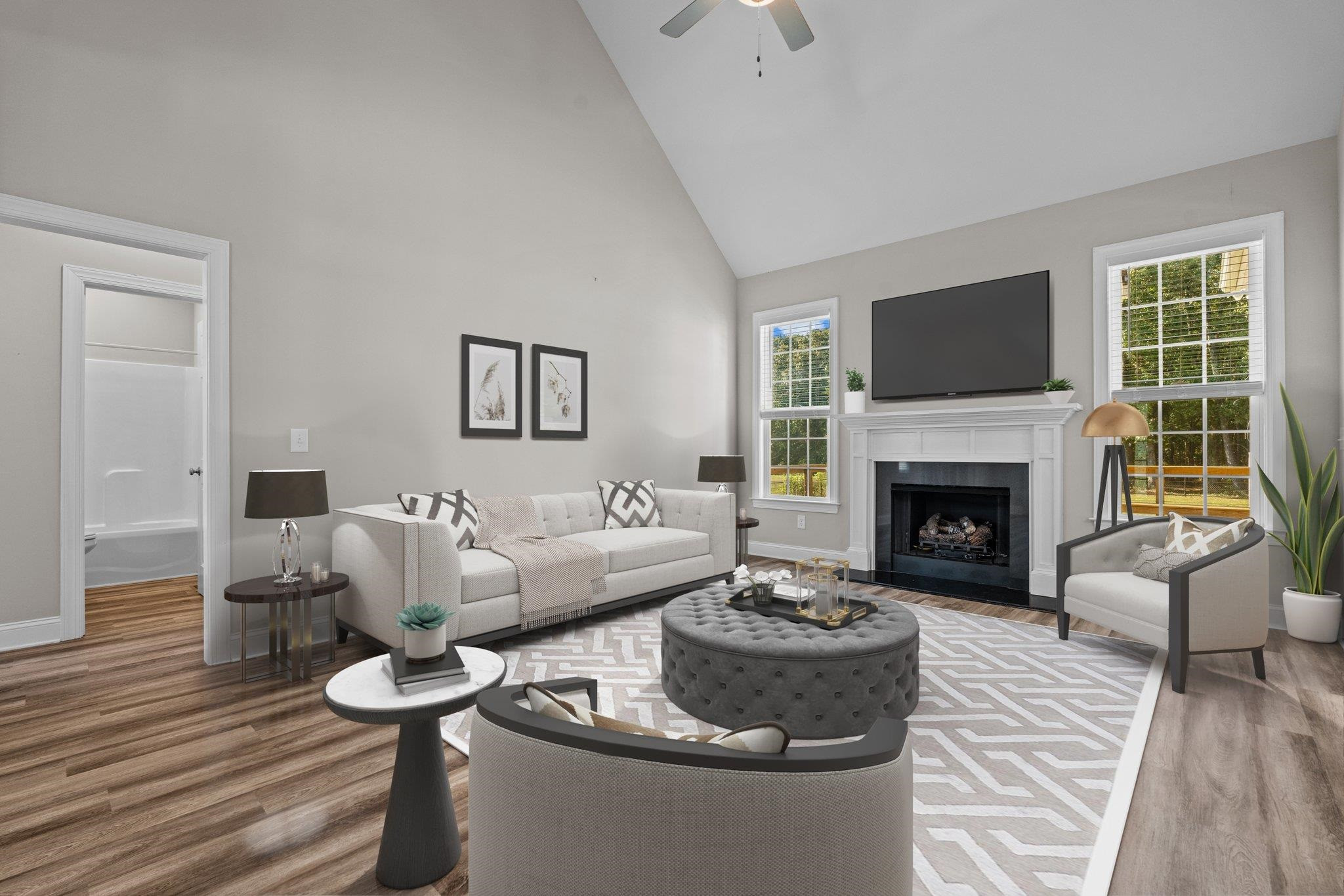 991 Sheriff Johnson Road Lillington, NC 27546 - Photo 8 of 52 a living room with furniture a fireplace and a large window