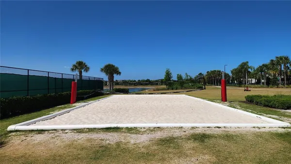 a view of a lake with a yard and plants