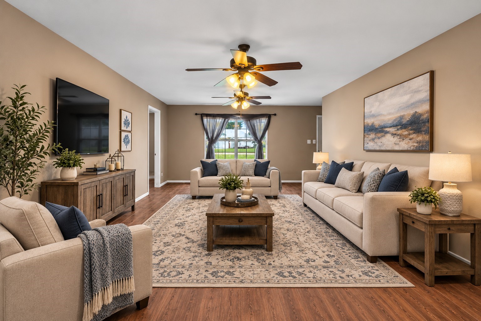 Virtually staged living room.