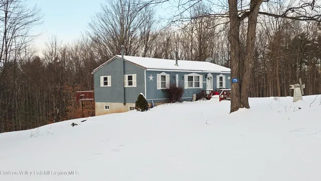 a front view of a house with a yard covered in snow