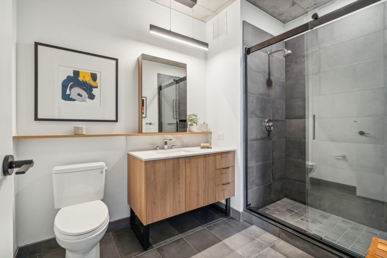 234 West Polk Street, Unit 3507 Chicago, IL 60607 - Photo 12 of 31 a bathroom with a toilet sink and shower