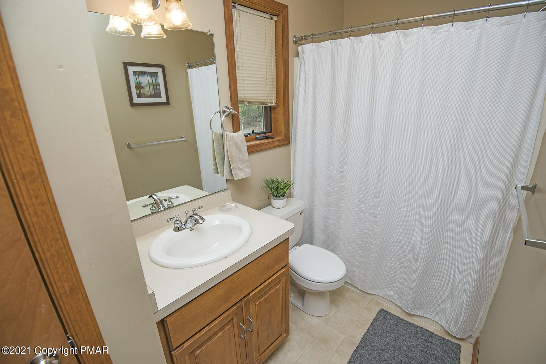 419 Canterbury Road Bushkill, PA 18324 - Photo 32 of 50 a bathroom with a sink a toilet and shower curtain