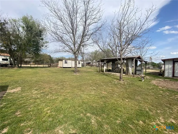 a view of a yard with a house and a tree