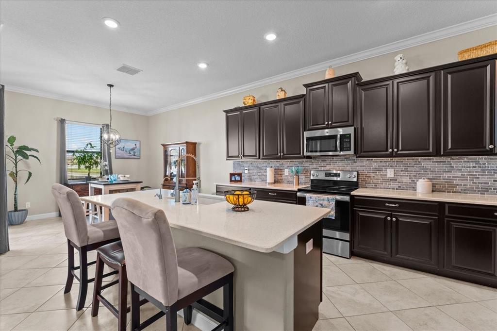 13443 White Sapphire Road Riverview, FL 33579 - Photo 6 of 47 a kitchen with granite countertop a sink counter top space appliances and cabinets