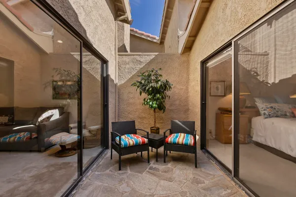 a view of outdoor seating space