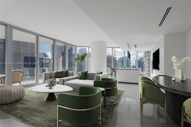 a living room with furniture and a table