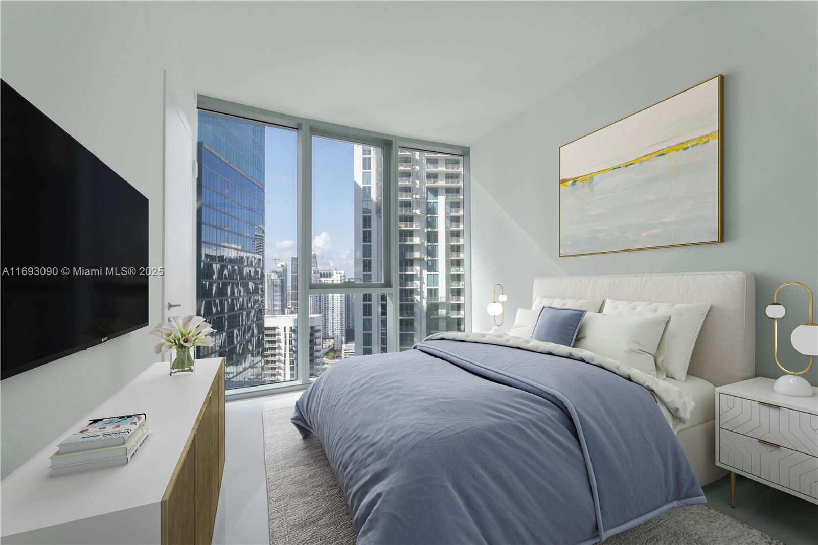 300 Biscayne Blvd Way, Unit 3307 Miami, FL 33131 - Photo 11 of 59 a spacious bedroom with a large bed and a flat screen tv