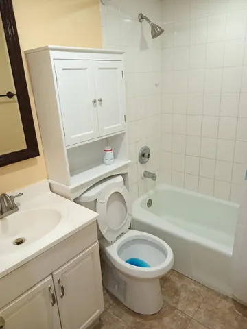 a bathroom with a sink a toilet and bathtub