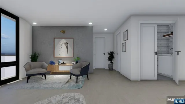 a workspace with furniture and window