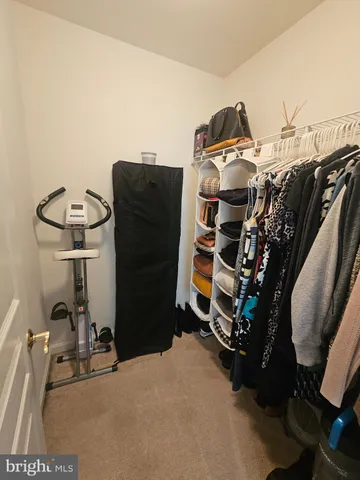 a view of walk in closet with clothes and shoes