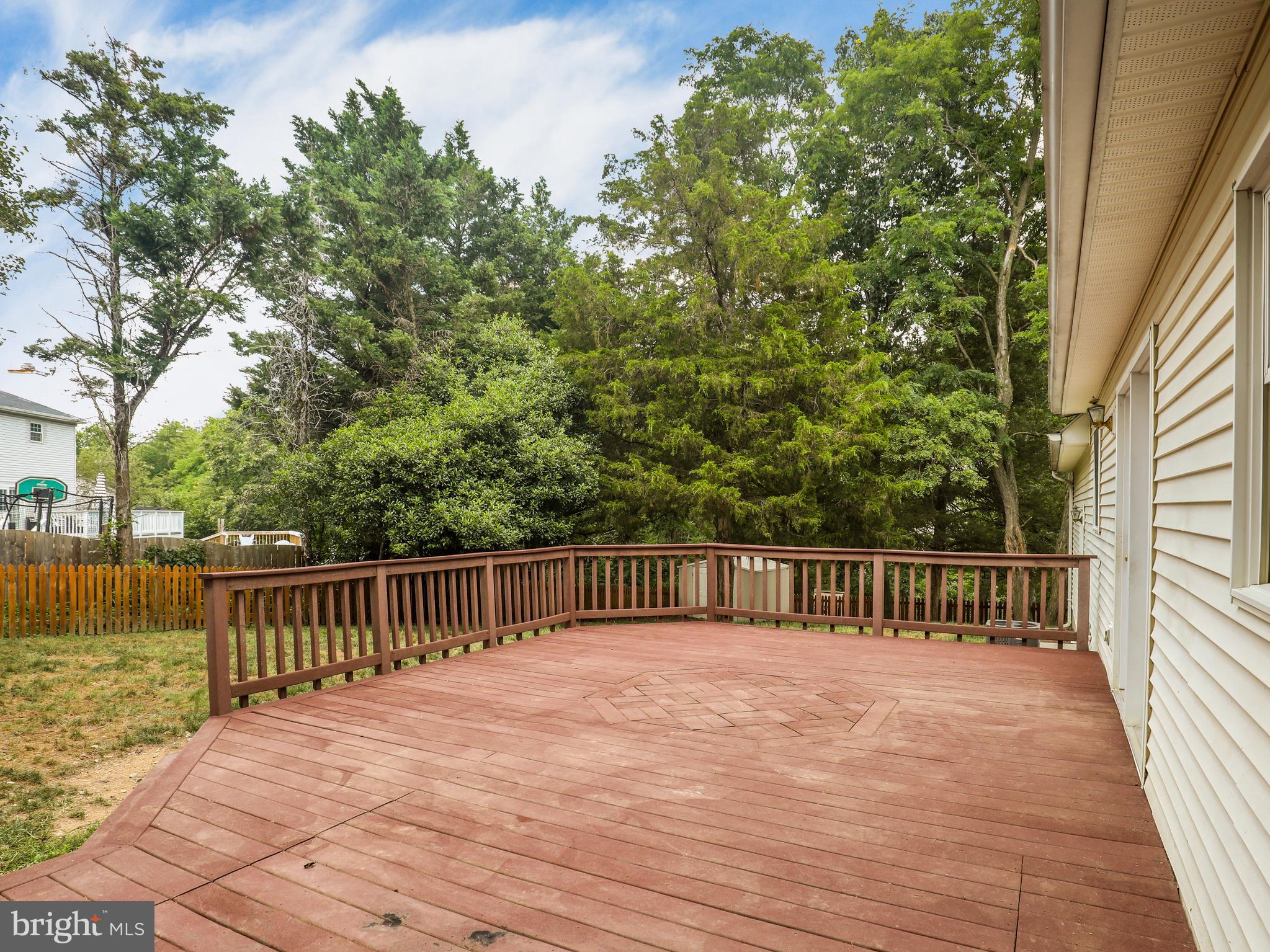 Spacious deck with private fenced backyard