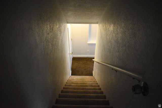 3327 East Windhover Road Eagle Mountain, UT 84005 - Photo 23 of 38 Carpeted staircase with a white handrail
