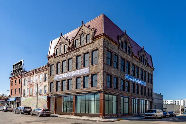 a view of a building with a street